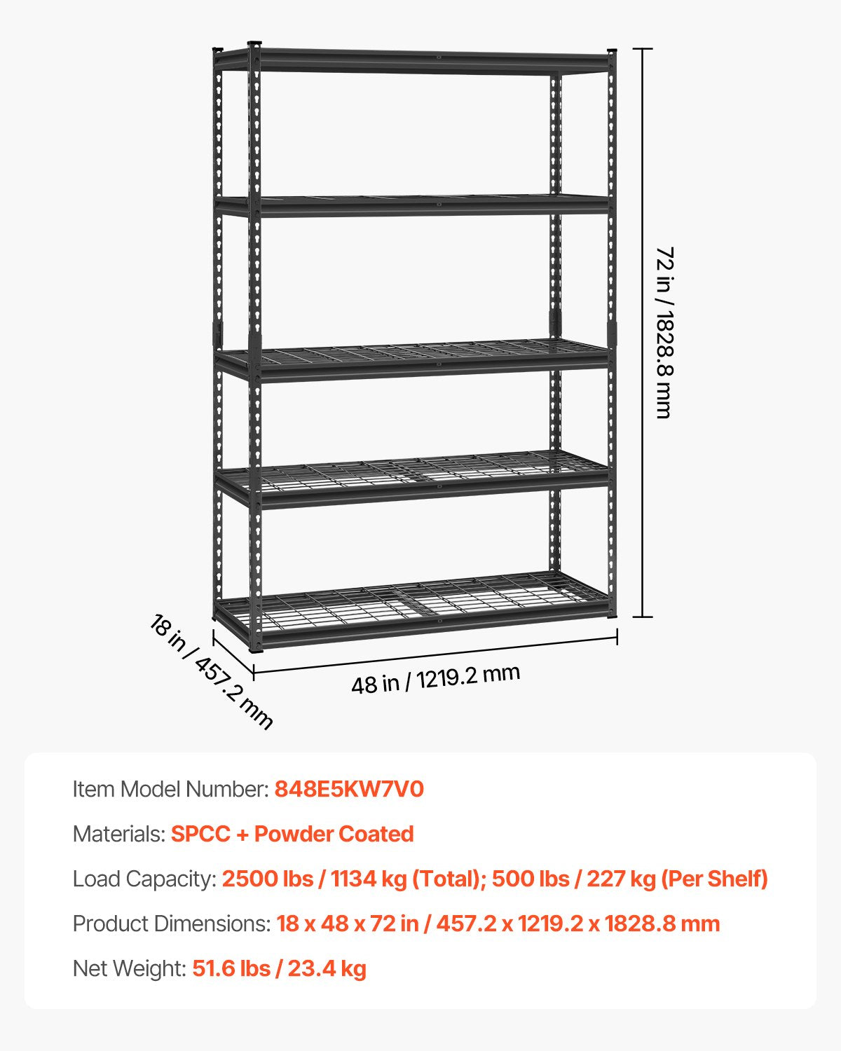 Storage Shelves 5-Tier Adjustable Heavy Duty Garage Shelf 2500 lbs
