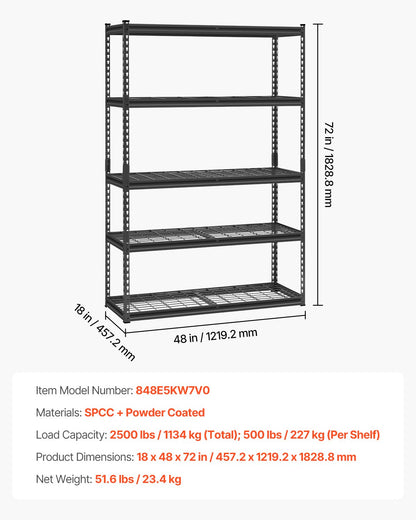 Storage Shelves 5-Tier Adjustable Heavy Duty Garage Shelf 2500 lbs