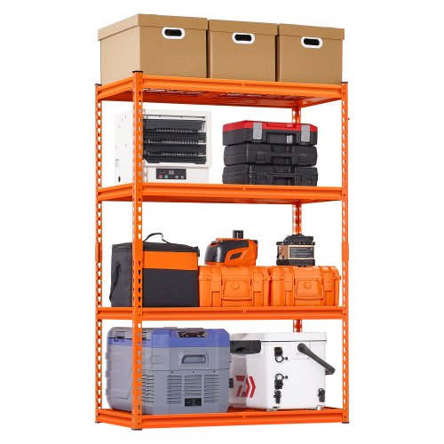 Storage Shelves, 2400 lbs, 4 Tier Heavy Duty Garage Shelving, 20" D x 40" W x 60" H Adjustable Metal Shelves for Industrial Shelving Unit Utility Shelf, for Kitchen, Warehouse, Basement, Orange