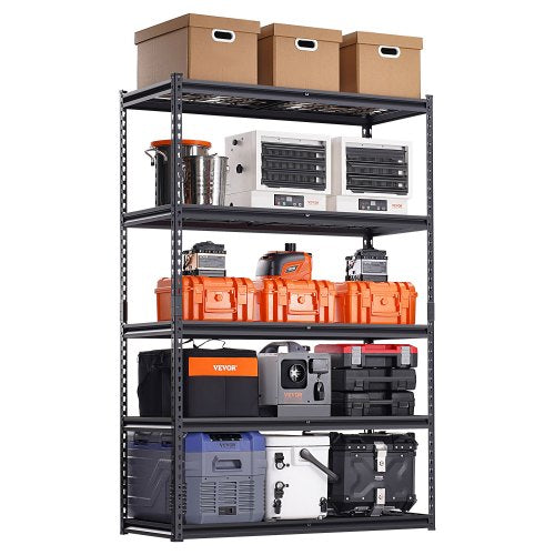Storage Shelves, 3000 lbs, 5 Tier Heavy Duty Garage Shelving, 20" D x 48" W x 72" H Adjustable Metal Shelves for Industrial Shelving Unit Utility Shelf, for Kitchen, Warehouse, Basement, Black