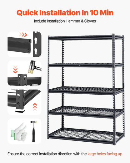 Storage Shelves, 3000 lbs, 5 Tier Heavy Duty Garage Shelving, 24" D x 48" W x 72" H Adjustable Metal Shelves for Industrial Shelving Unit Utility Shelf, for Kitchen, Warehouse, Basement, Black