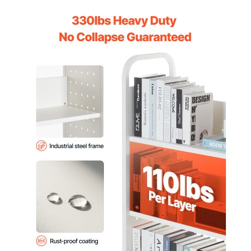 3-stöckiger Bücherwagen mit Rollen, einseitiger Bücherwagen in L-Form in Weiß