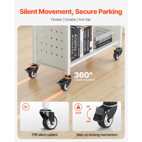 3-stöckiger Bücherwagen mit Rollen, einseitiger Bücherwagen in L-Form in Weiß