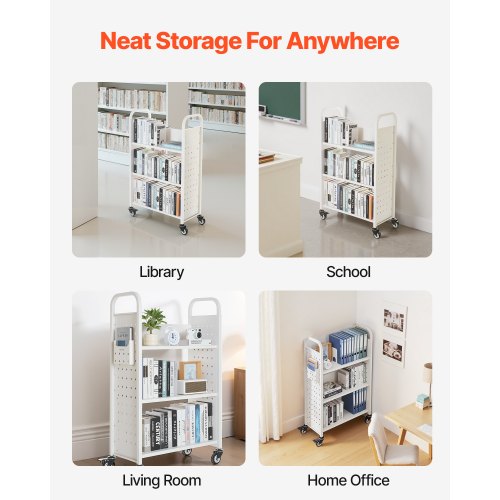 3-stöckiger Bücherwagen mit Rollen, einseitiger Bücherwagen in L-Form in Weiß