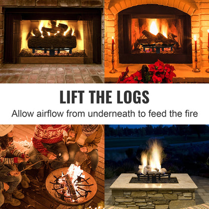 Holzrost, 27 Zoll, robuster Feuerrost mit 6 Stützbeinen, massive pulverbeschichtete Stahlstangen, Holzbrennerhalter für Holzofen und Camping-Feuerstelle im Freien