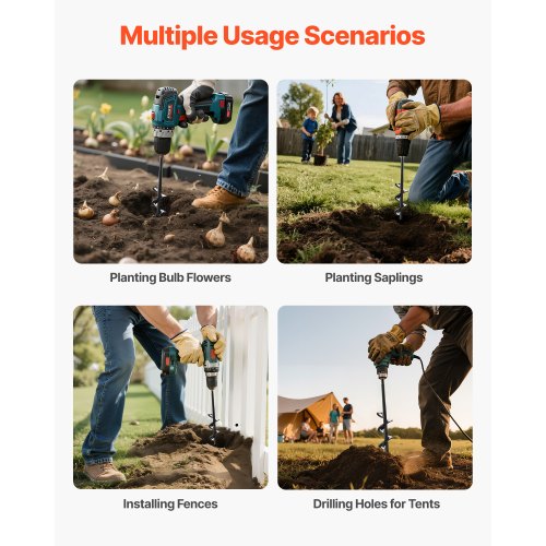 Erdbohrer, 1,57 x 8,67 Zoll, Erdspirale, Pfostenlochgräber, Pflanzwerkzeug