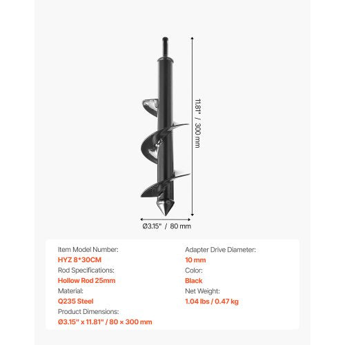 Auger Drill 3.15 x 11.4 Inch Soil Spiral Post Hole Digger Planting Tool