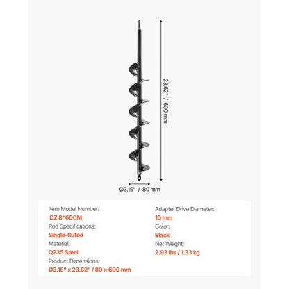 Erdbohrer 3,15 x 23,6 Zoll Erdspirale Pfostenlochgräber Pflanzwerkzeug