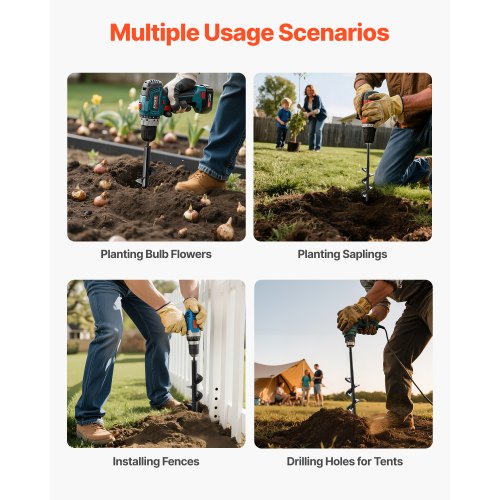 2 pcs. auger drill bits 11.8" and 8.6" earth spiral post hole digger