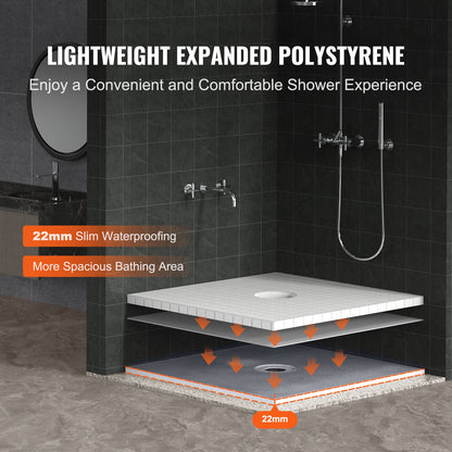 Shower Curb Kit, 36"x36" Shower Pan Kit with 6.3" Central Drain, Lightweight EPS Shower Installation Kits with 2 Waterproof Cloths, Shower Pan Slope Sticks Fit for Bathroom