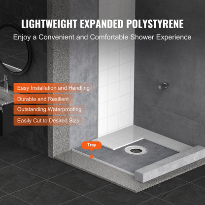 Shower Curb Kit, 36"x36" Shower Pan Kit with 6.3" Central Drain, Lightweight EPS Shower Installation Kits with 2 Waterproof Cloths, Shower Pan Slope Sticks Fit for Bathroom