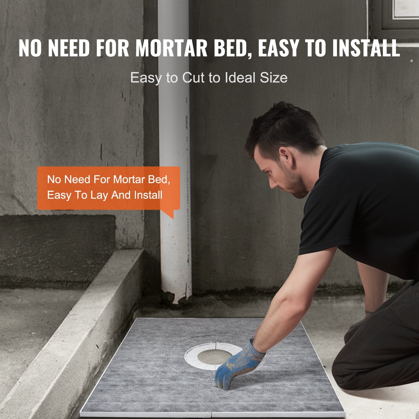 Shower Curb Kit, 36"x36" Shower Pan Kit with 6.3" Central Drain, Lightweight EPS Shower Installation Kits with 2 Waterproof Cloths, Shower Pan Slope Sticks Fit for Bathroom