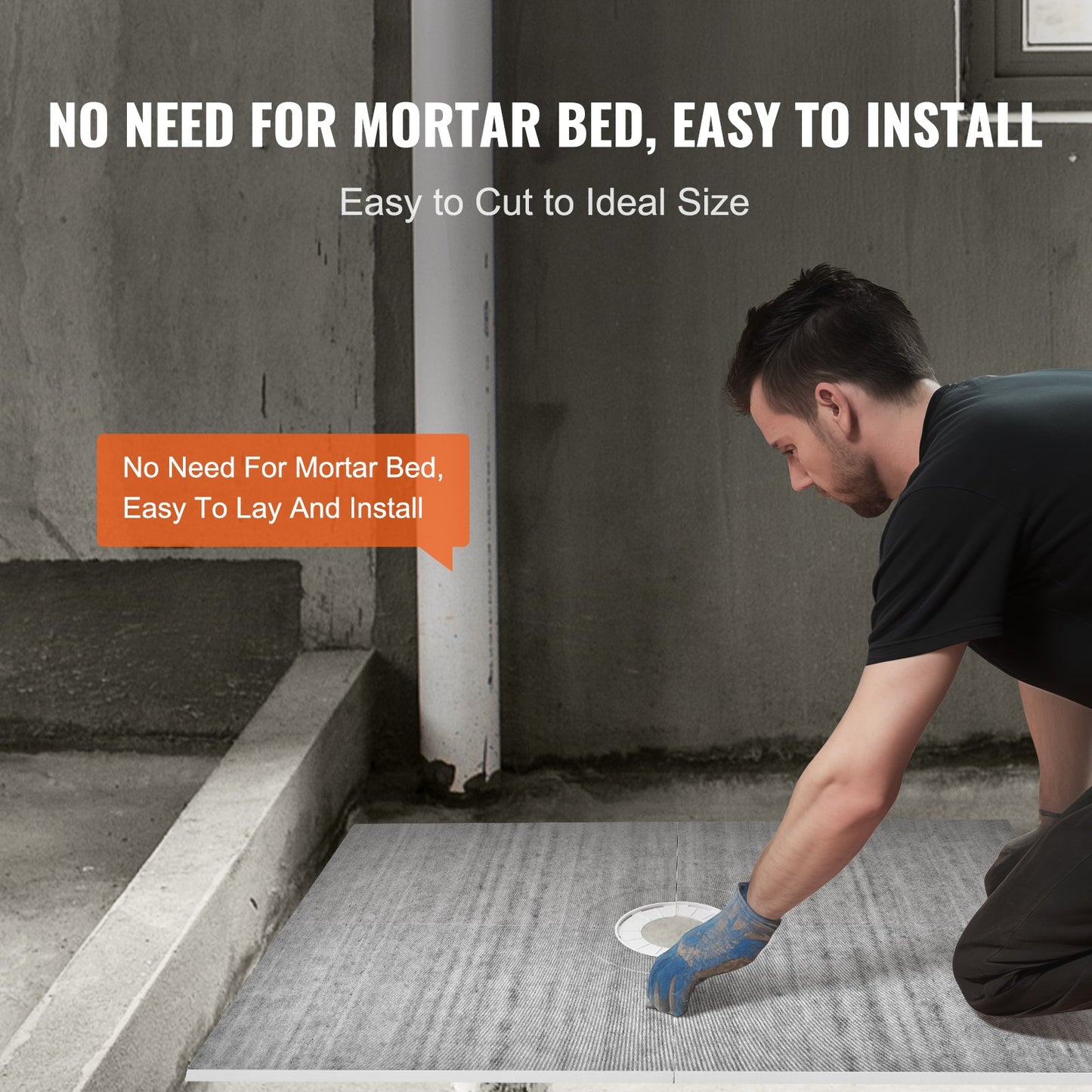 Shower Curb Kit, 48"x72" Shower Pan Kit with 6.3" Central Drain, Lightweight EPS Shower Installation Kits with 2 Waterproof Cloths, Shower Pan Slope Sticks Fit for Bathroom