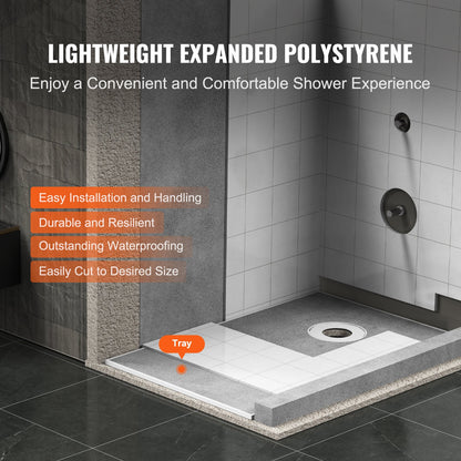 Shower Curb Kit, 60"x38" Shower Pan Kit with 6.3" Offset Drain, Lightweight EPS Shower Installation Kits with 2 Waterproof Cloths, Shower Pan Slope Sticks Fit for Bathroom