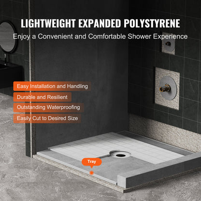 Shower surround kit, 1828x1828 mm shower tray kit with 160 mm central drain, lightweight EPS shower installation kits with 2 waterproof sheets, shower tray tilt rods Suitable for bathrooms