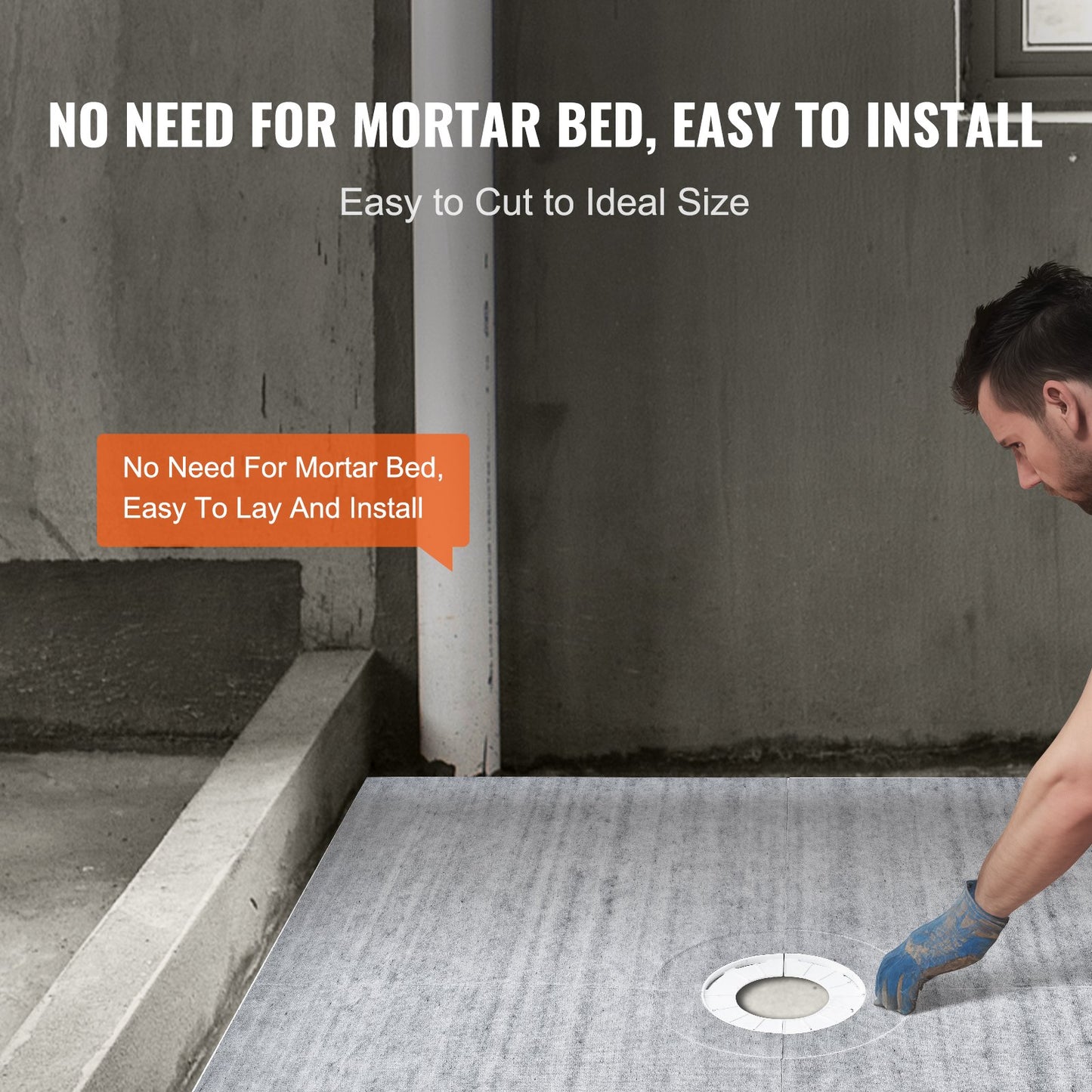 Shower Curb Kit, 72"x72" Shower Pan Kit with 6.3" Central Drain, Lightweight EPS Shower Installation Kits with 2 Waterproof Cloths, Shower Pan Slope Sticks Fit for Bathroom