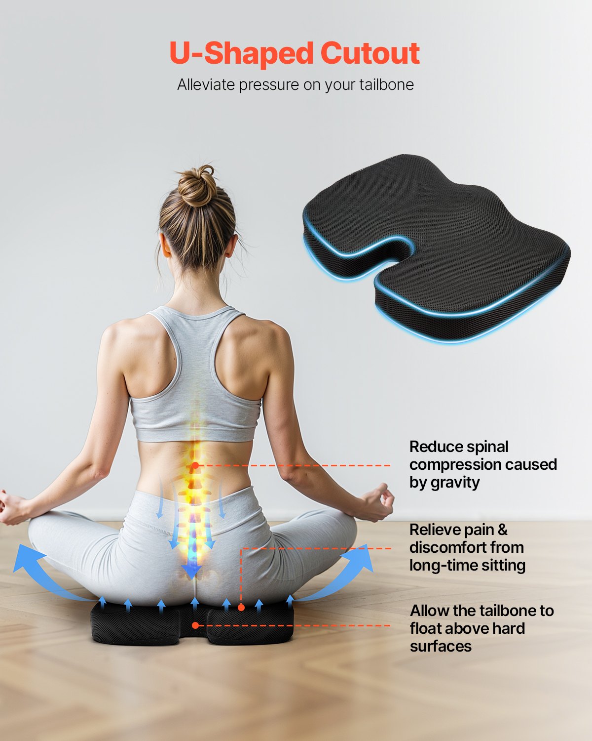 Seat Cushion, Cooling Gel + Memory Foam Seat Cushion, Pressure-Relief Wheelchair Seat Pad with U-Shaped Cutout & Removable Cover, Lightweight and Portable for Travel, Car, Office, Airplane