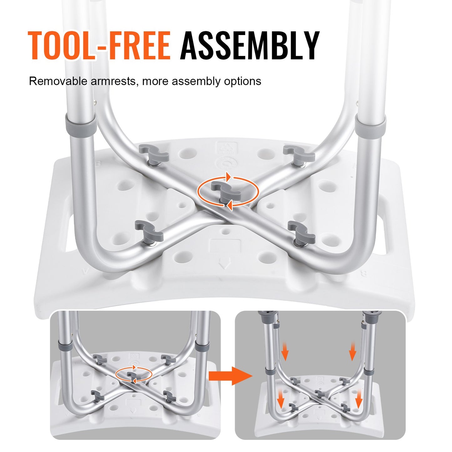 Duschstuhl, höhenverstellbarer Duschhocker mit integrierten Griffen, Duschsitz für Innendusche oder Badewanne, Rutschfeste Bank, Badewannenhocker, Sitz für ältere Menschen mit Behinderung, 158,8 kg Tragkraft