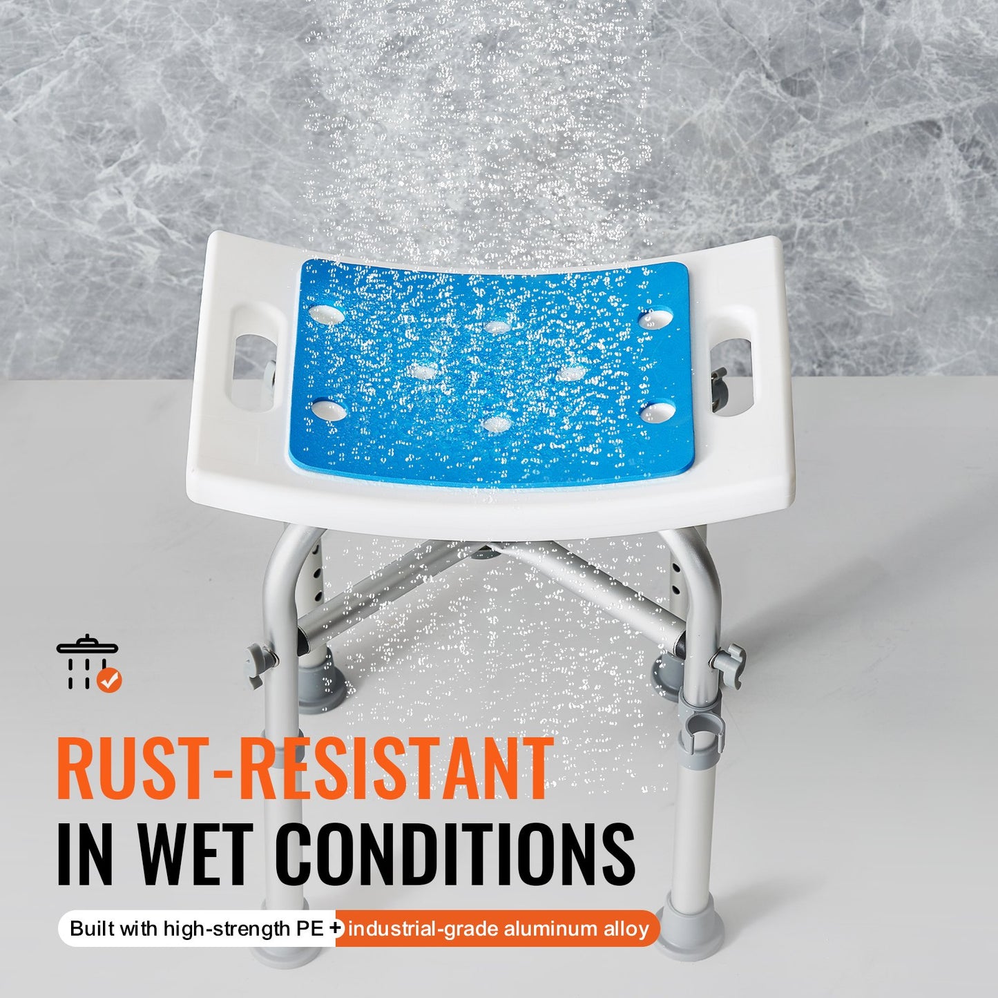 Duschstuhl, Höhenverstellbarer Duschhocker mit Querstangenunterstützung, Duschsitz für Innendusche oder Badewanne, Rutschfeste Bank, Badewannenhocker, Sitz für ältere Menschen mit Behinderung, 226,8 kg Tragkraft