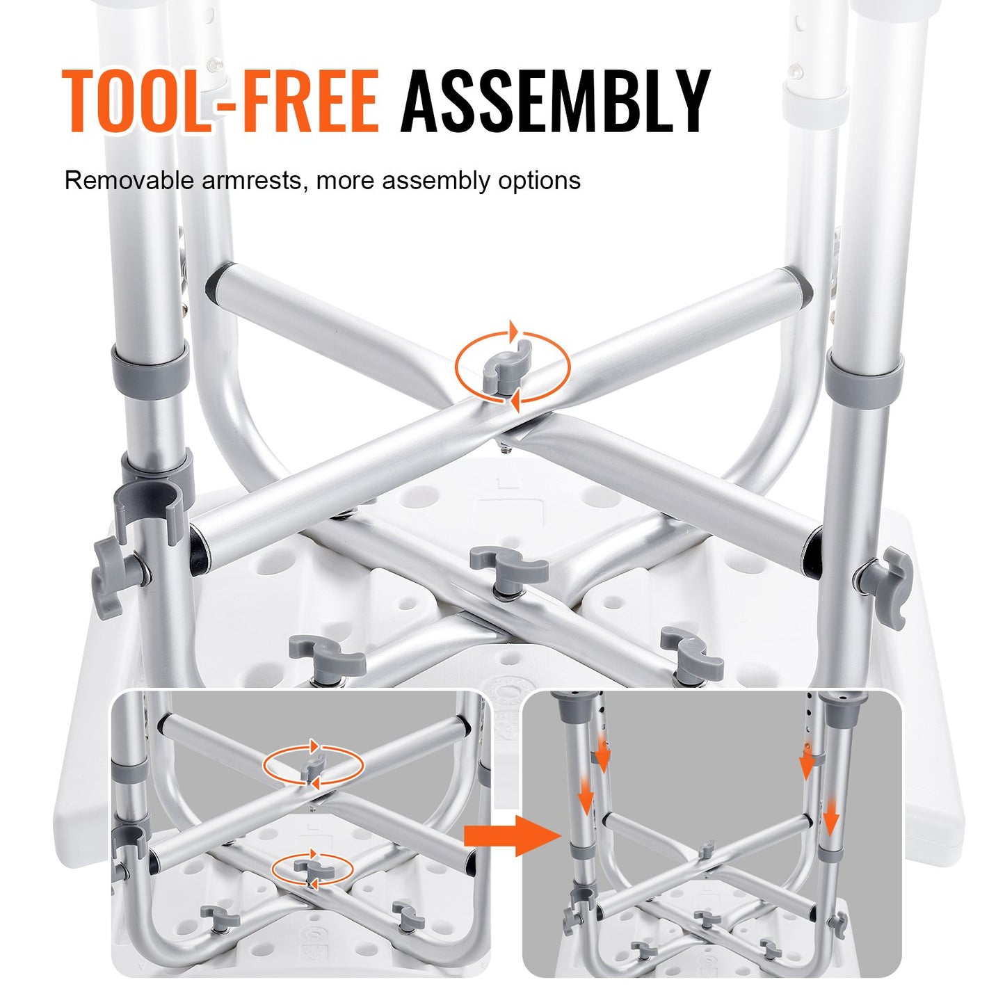 Duschstuhl, Höhenverstellbarer Duschhocker mit Querstangenunterstützung, Duschsitz für Innendusche oder Badewanne, Rutschfeste Bank, Badewannenhocker, Sitz für ältere Menschen mit Behinderung, 226,8 kg Tragkraft