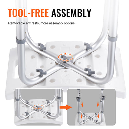 Duschstuhl, Duschhocker mit verstellbarer Höhe, Duschsitz für Innendusche oder Badewanne, Rutschfeste Bank, Badewannenhocker, Sitz für ältere Menschen mit Behinderung, 158,8 kg Tragkraft