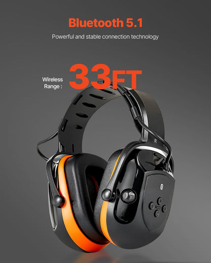 Safety Earmuffs, Electronic Ear Muffs with 5.1 Bluetooth Technology Ear Protector, Noise Reduction Headphone NRR23dB, Hearing Protection Earmuffs for Shooting, Manufacturing and Lawn Mowing