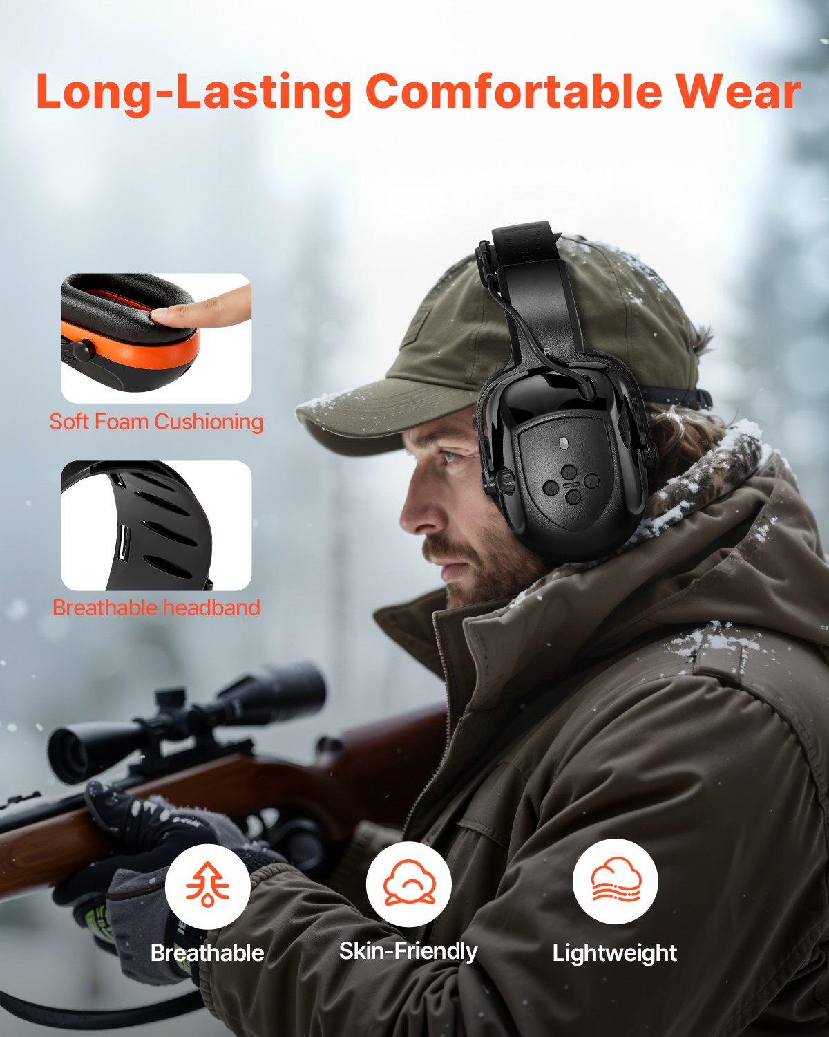 Safety Earmuffs, Electronic Ear Muffs with 5.1 Bluetooth Technology Ear Protector, Noise Reduction Headphone NRR23dB, Hearing Protection Earmuffs for Shooting, Manufacturing and Lawn Mowing