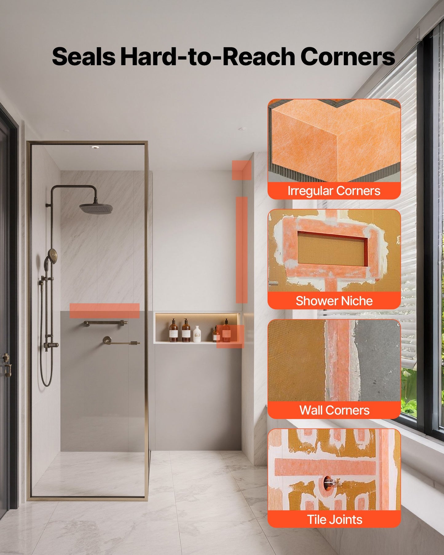 Waterproof Membrane for Shower, 0.42 x 98.5 ft 41 sq.ft Waterproofing Tile Membrane, 20 mil Thick Polyethylene Fabric Roll, Easy to Cut for Bathroom, Kitchen, Sauna, Corners, Niches, Tile Joints