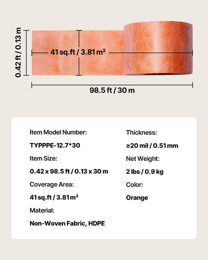 Waterproof Membrane for Shower, 0.42 x 98.5 ft 41 sq.ft Waterproofing Tile Membrane, 20 mil Thick Polyethylene Fabric Roll, Easy to Cut for Bathroom, Kitchen, Sauna, Corners, Niches, Tile Joints