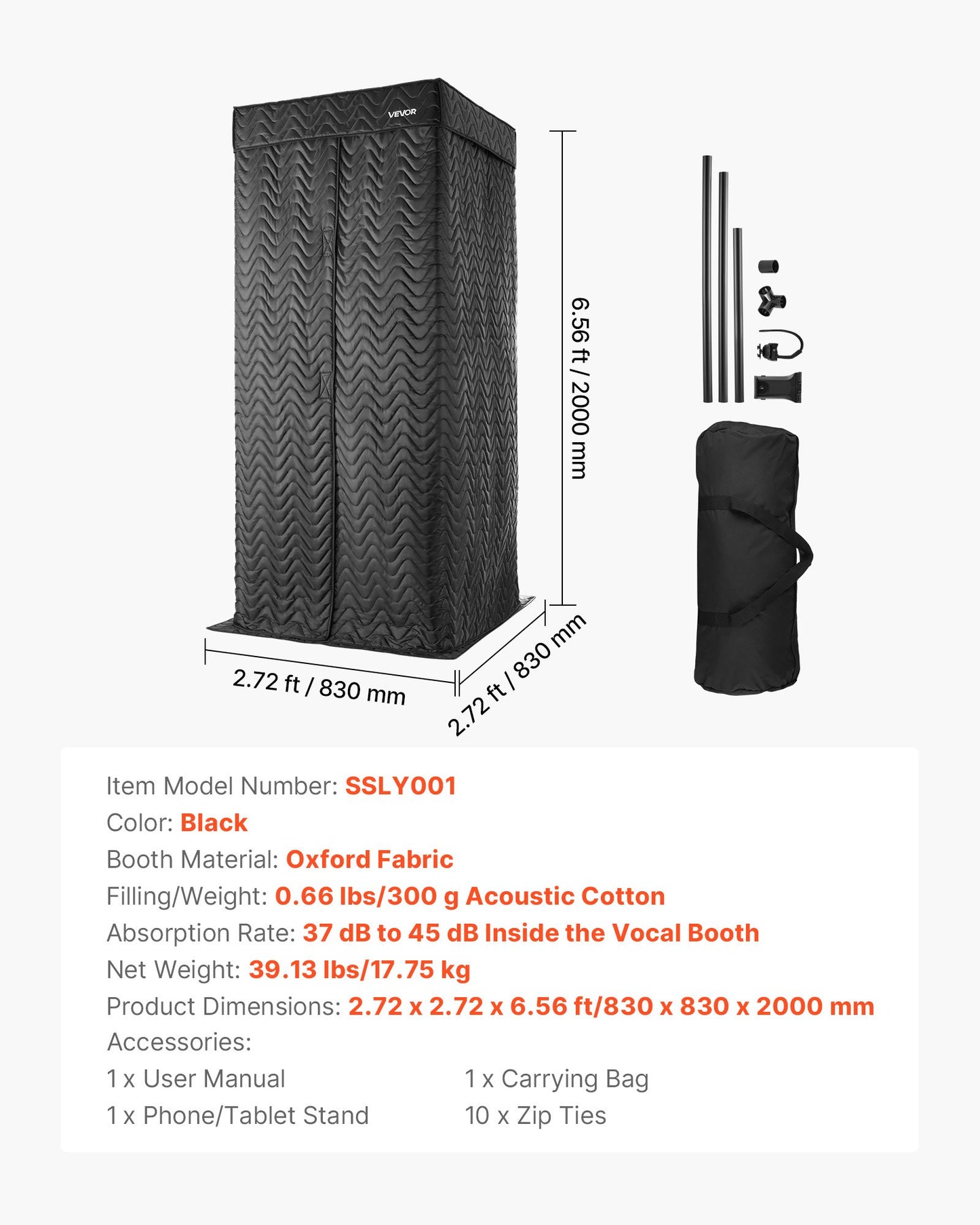 6.56 ft Portable Vocal Booth Recording Booth with Travel Bag for Voiceovers