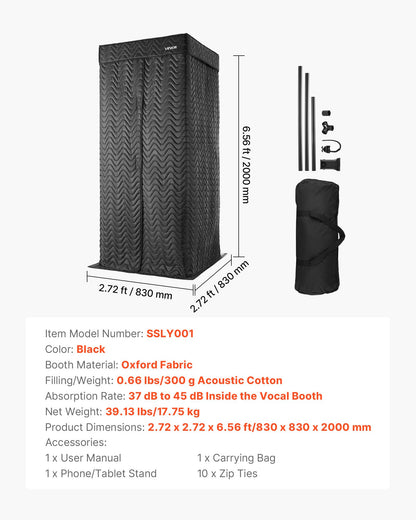 6.56 ft Portable Vocal Booth Recording Booth with Travel Bag for Voiceovers