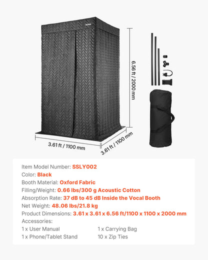 6.56 ft Portable Vocal Booth Pro-Grade Recording Studio for Echo-Free Vocals