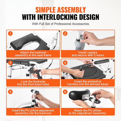 Duschrollstuhl, 17,5-Zoll-Badezimmerrollstuhl aus Aluminiumlegierung für Erwachsene mit Behinderungen