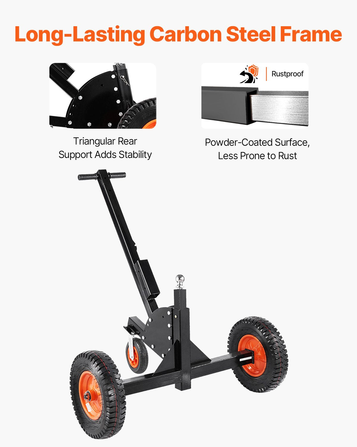 Heavy-Duty Trailer Dolly, 1500lbs Tongue Weight Capacity, 2 in 1 Trailer Mover with 2 in Ball, 16 in Pneumatic Tires and Universal Wheel, Portable Tow Dolly for Moving Car RV Trailer