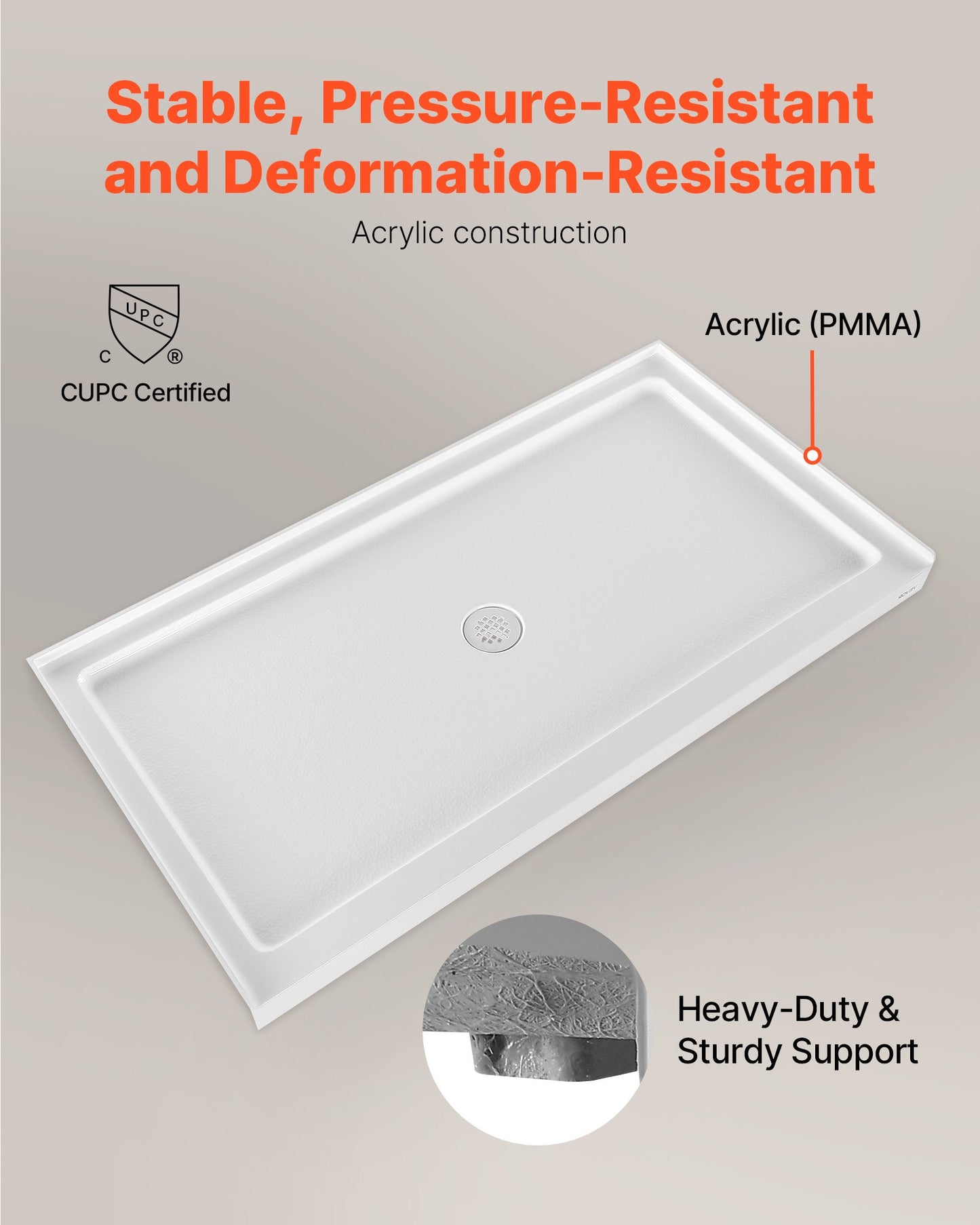 Shower Pan, 60″ L x 32″ W Single Threshold Shower Base, Rectangle Acrylic & PVC Showering Base in White, Slip-Resistant Showering Pan Bases with Drain & Cover for Bathroom, Center Drain Location