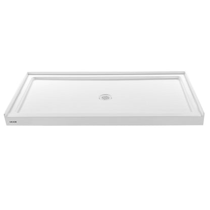 Shower Pan, 60″ L x 32″ W Single Threshold Shower Base, Rectangle Acrylic & PVC Showering Base in White, Slip-Resistant Showering Pan Bases with Drain & Cover for Bathroom, Center Drain Location