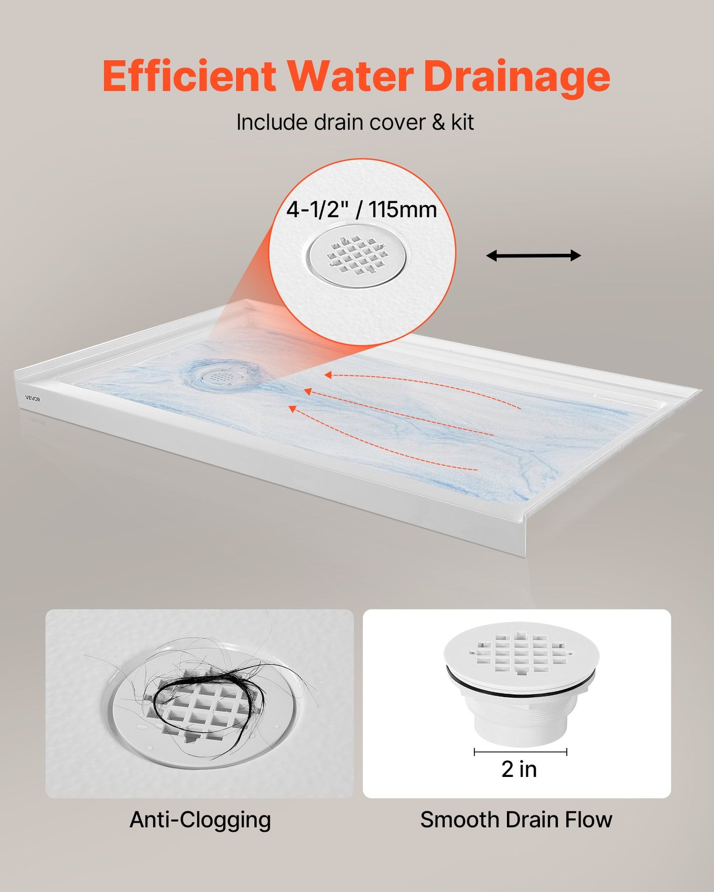 Shower Pan, 60″ L x 36″ W Single Threshold Shower Base, Rectangle Acrylic & PVC Showering Base in White, Slip-Resistant Showering Pan Bases with Drain & Cover for Bathroom, Left Drain Location