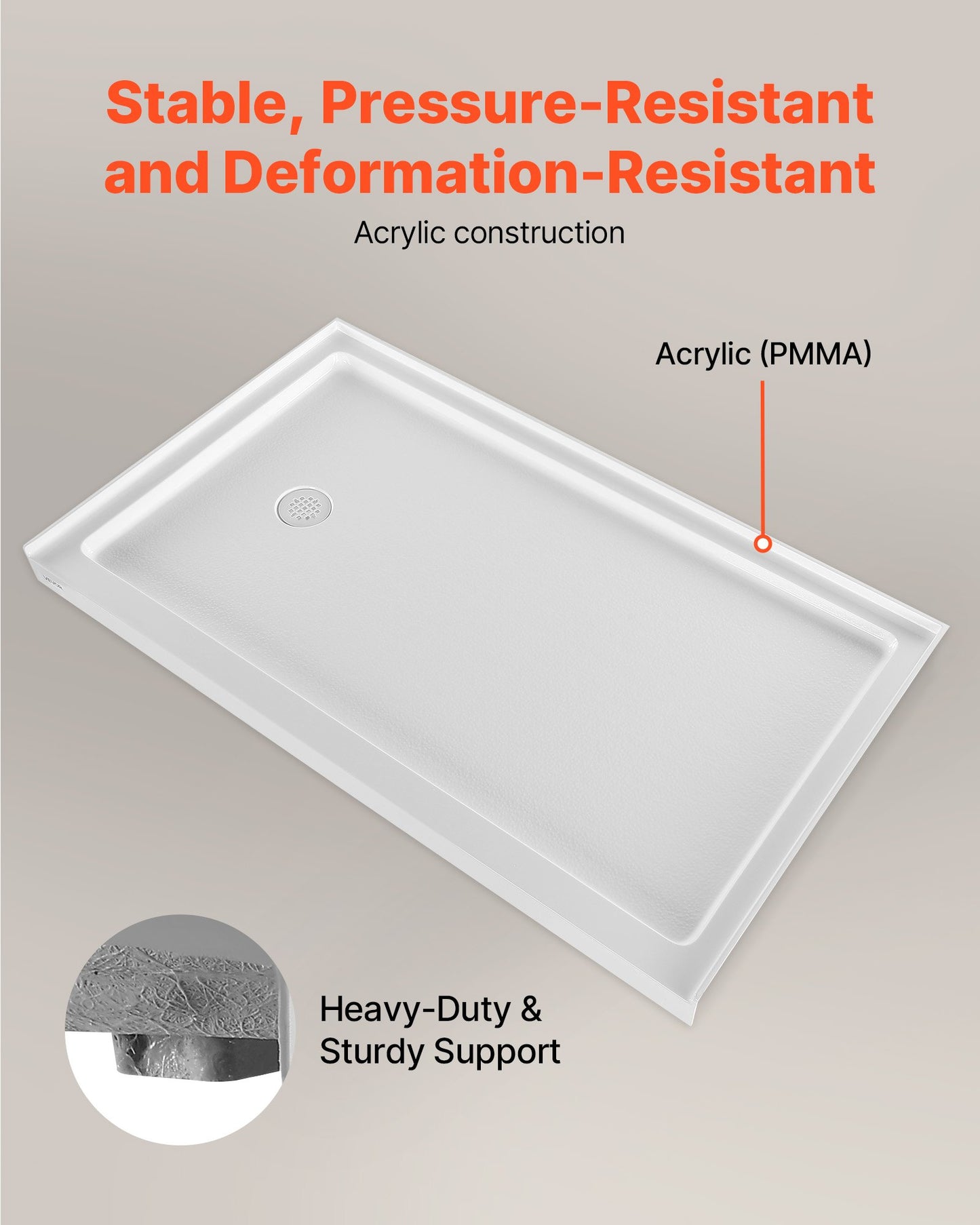 Shower Pan, 60″ L x 36″ W Single Threshold Shower Base, Rectangle Acrylic & PVC Showering Base in White, Slip-Resistant Showering Pan Bases with Drain & Cover for Bathroom, Left Drain Location