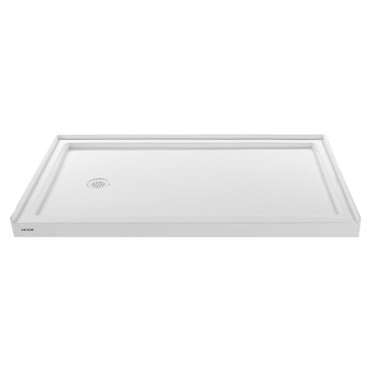 Shower Pan, 60″ L x 36″ W Single Threshold Shower Base, Rectangle Acrylic & PVC Showering Base in White, Slip-Resistant Showering Pan Bases with Drain & Cover for Bathroom, Left Drain Location