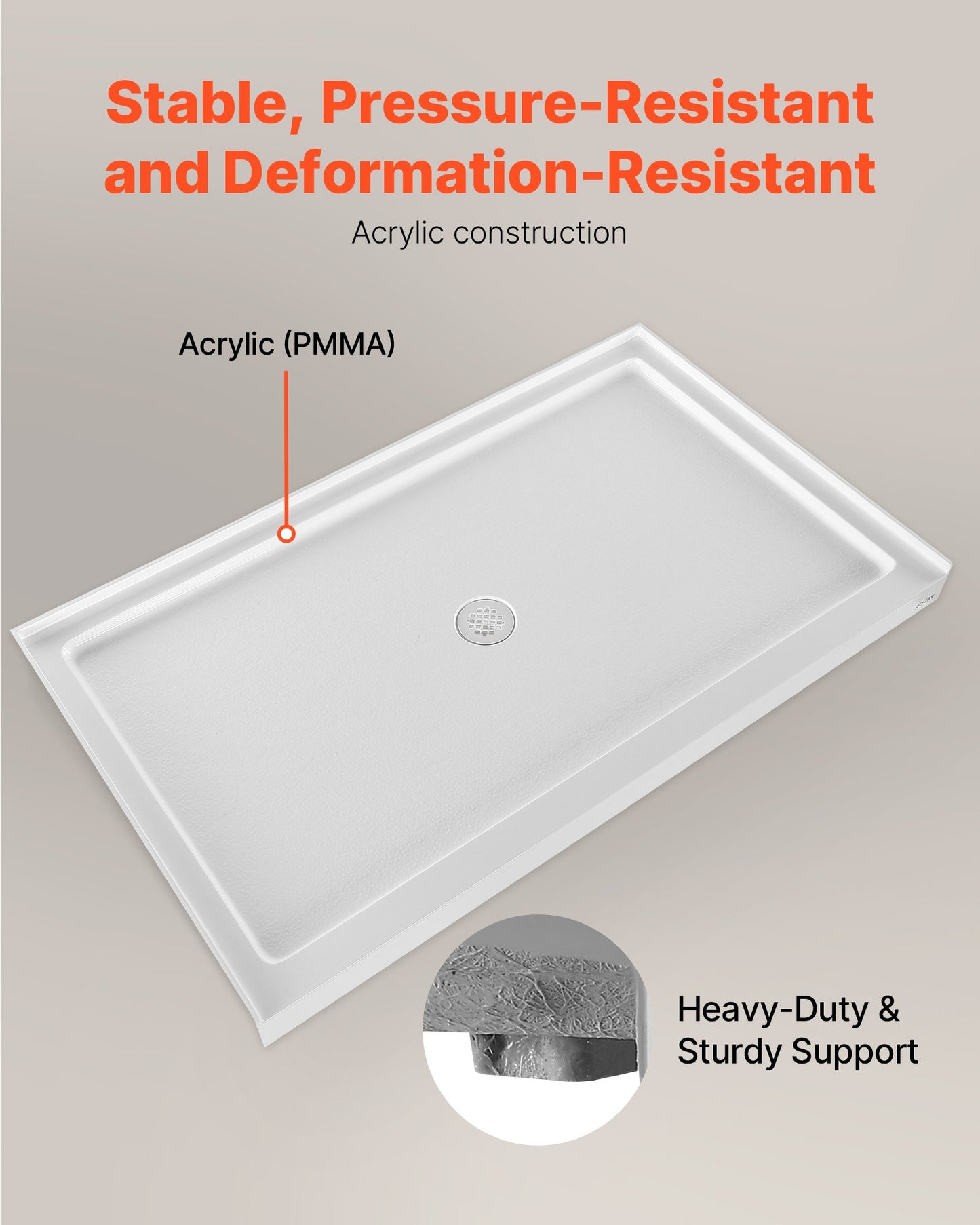 Shower Pan, 60″ L x 36″ W Single Threshold Shower Base, Rectangle Acrylic & PVC Showering Base in White, Slip-Resistant Showering Pan Bases with Drain & Cover for Bathroom, Center Drain Location