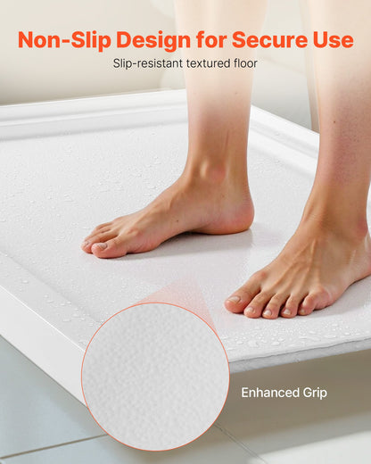 Shower Pan, 60″ L x 36″ W Single Threshold Shower Base, Rectangle Acrylic & PVC Showering Base in White, Slip-Resistant Showering Pan Bases with Drain & Cover for Bathroom, Center Drain Location