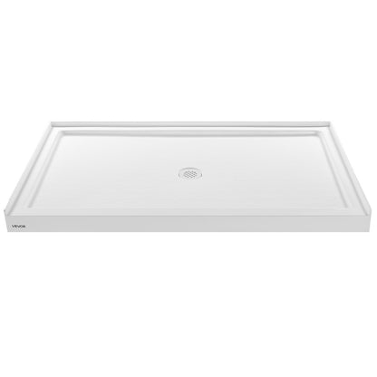 Shower Pan, 60″ L x 36″ W Single Threshold Shower Base, Rectangle Acrylic & PVC Showering Base in White, Slip-Resistant Showering Pan Bases with Drain & Cover for Bathroom, Center Drain Location