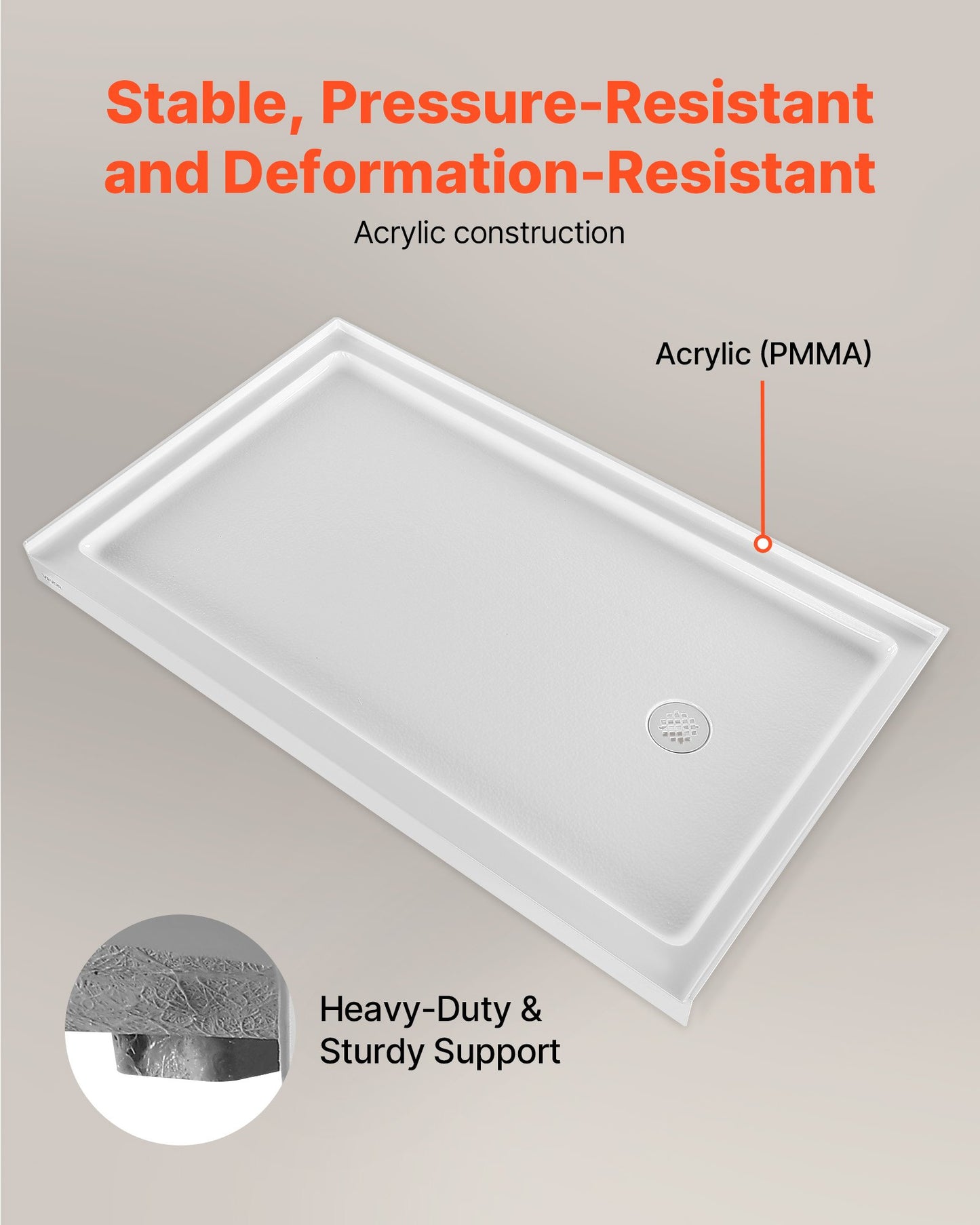 Shower Pan, 60″ L x 36″ W Single Threshold Shower Base, Rectangle Acrylic & PVC Showering Base in White, Slip-Resistant Showering Pan Bases with Drain & Cover for Bathroom, Right Drain Location