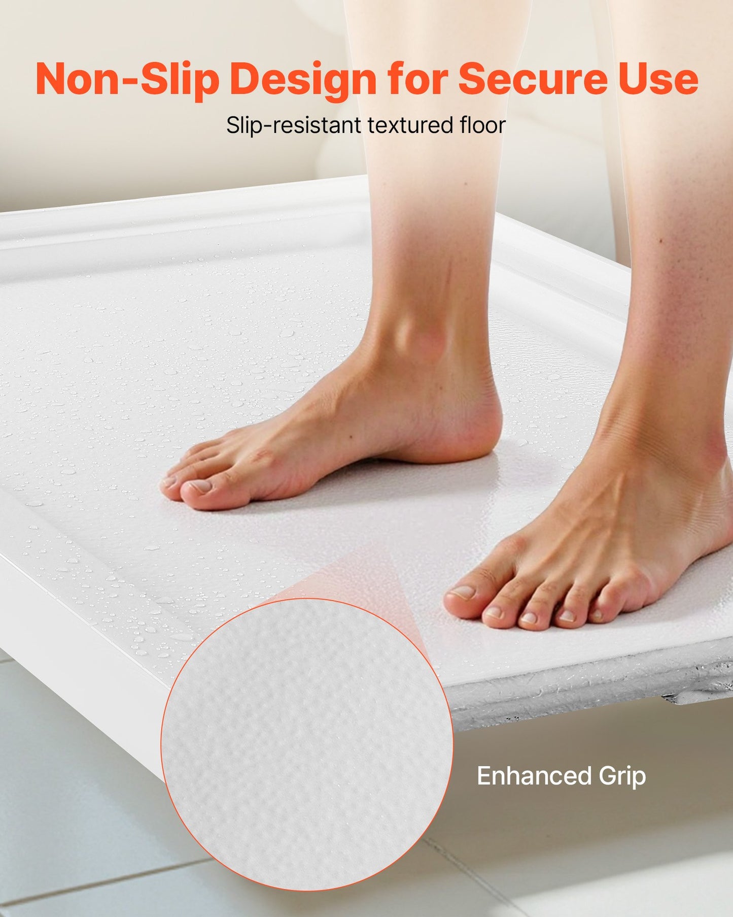 Shower Pan, 60″ L x 36″ W Single Threshold Shower Base, Rectangle Acrylic & PVC Showering Base in White, Slip-Resistant Showering Pan Bases with Drain & Cover for Bathroom, Right Drain Location