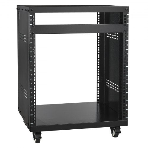 12U AV Rack Stand, 300 lbs Capacity, Network Stereo Recording Studio Rack with Lockable Caster Wheels Round & Square Holes, Special Vents for 19" Audio Video Musical & IT Equipment Mounting