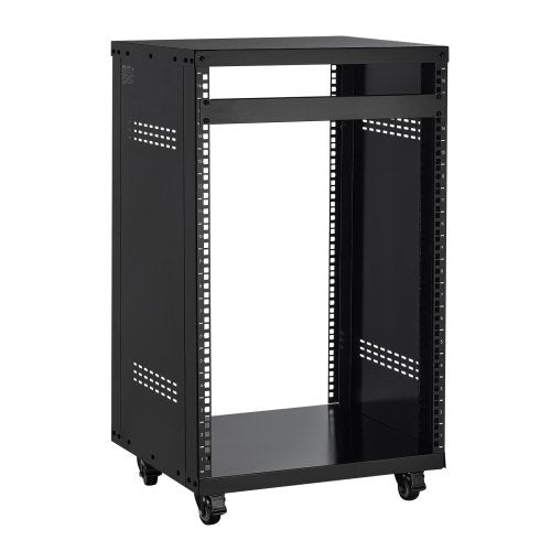 16U AV Rack, 200 lbs Max Capacity, Home Recording Studio Rack with Lockable Caster Wheels, Open Frame Server Cabinet, Special Vent Design, for 19-Inch Audio Video Musical & IT Equipment Mounting