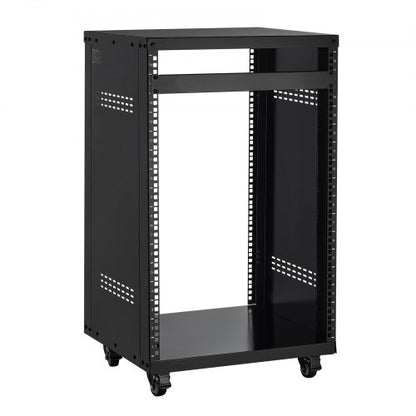 16U AV Rack, 200 lbs Max Capacity, Home Recording Studio Rack with Lockable Caster Wheels, Open Frame Server Cabinet, Special Vent Design, for 19-Inch Audio Video Musical & IT Equipment Mounting