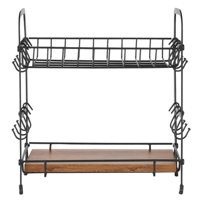 2-vånings kaffebarsorganisator för bänkskiva med 12 rörliga krokar mugghållare