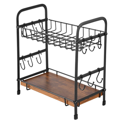 2-vånings kaffebarsorganisator för bänkskiva med 12 rörliga krokar mugghållare