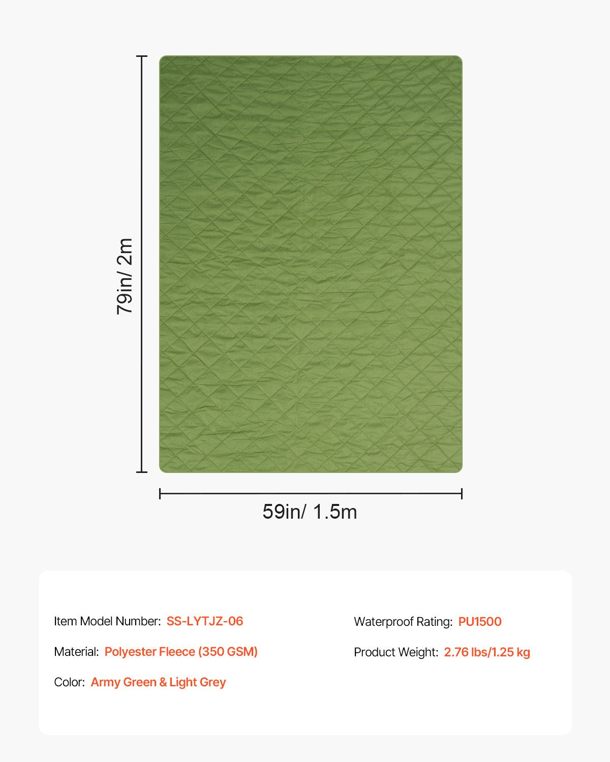 Camping Blanket 82" x 55" Warm Stadium Blanket 330GSM Outdoor Travel